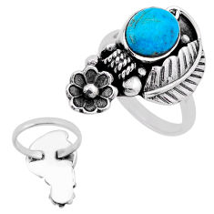 4.46cts back closed arizona mohave turquoise silver flower ring size 8 n53844