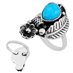 4.26cts back closed arizona mohave turquoise silver flower ring size 9 n50179