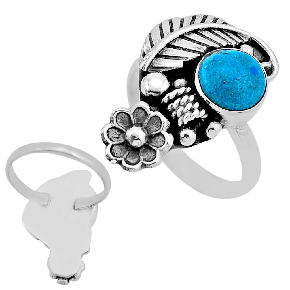 Back closed arizona mohave turquoise silver flower with leaf ring size 8 n53958