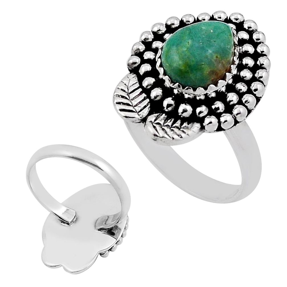 3.84cts back closed arizona mohave turquoise silver leaf ring size 7.5 n34819