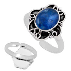 3.98cts back closed blue apatite oval 925 silver adjustable ring size 6.5 n38725