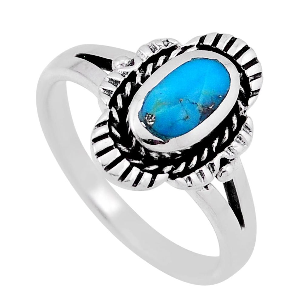 1.38cts back closed blue arizona mohave turquoise silver ring size 5.5 n44467