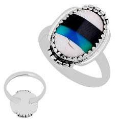 4.84cts back closed blue black white strip opal 925 silver ring size 7 n39270