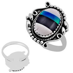 5.53cts back closed blue black white strip opal 925 silver ring size 8 n39271