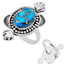 6.80cts back closed blue copper turquoise silver adjustable ring size 8 n54159