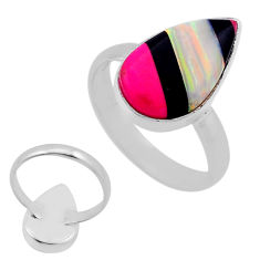 4.90cts back closed blue green black strip opal 925 silver ring size 8 n45995