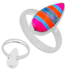 4.06cts back closed blue green orange strip opal 925 silver ring size 8 n45993