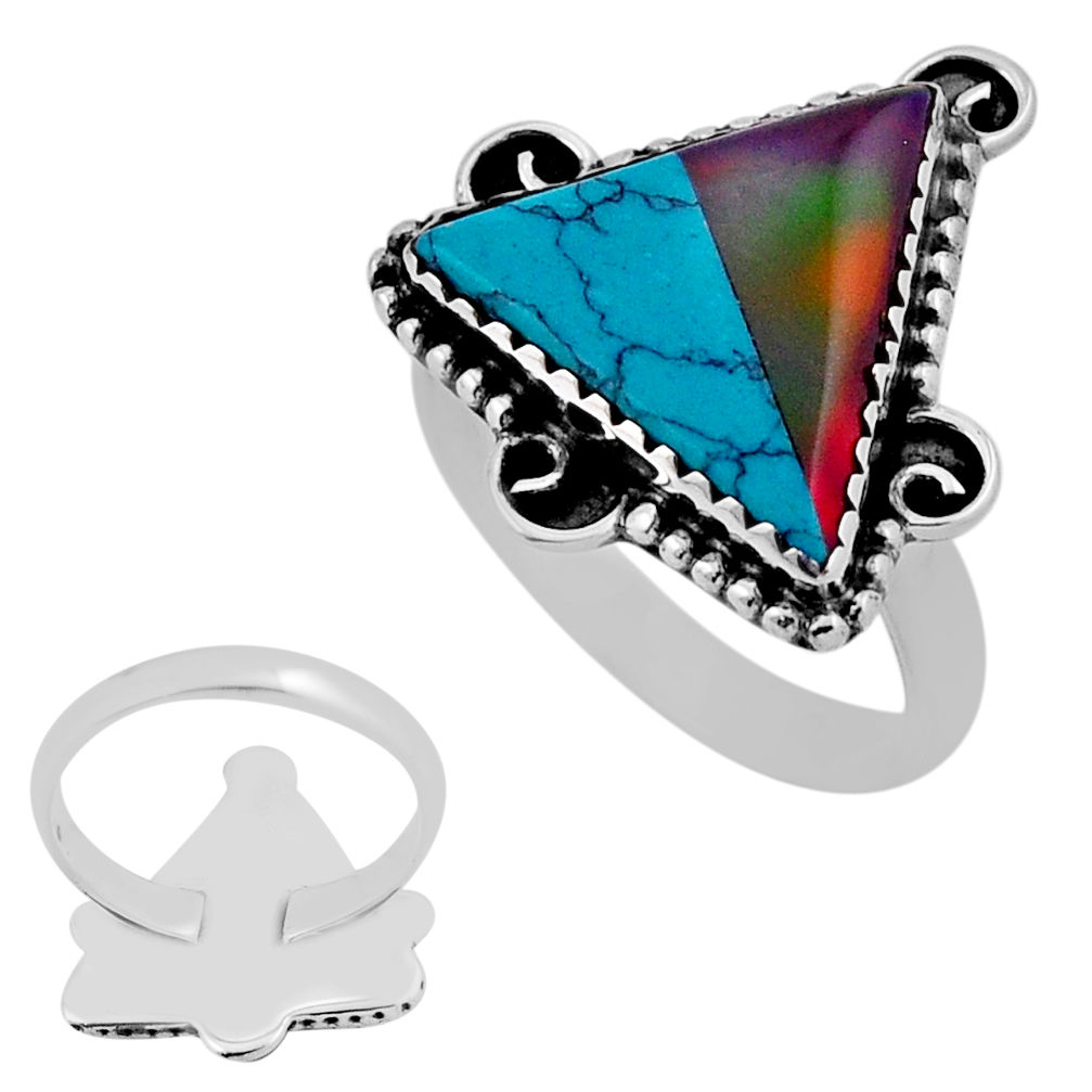 6.31cts back closed blue green strip opal 925 sterling silver ring size 9 n39267