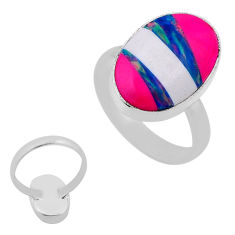 5.80cts back closed blue green white strip opal 925 silver ring size 8 n45984
