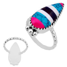4.69cts back closed blue pink white black strip opal silver ring size 6.5 n45943