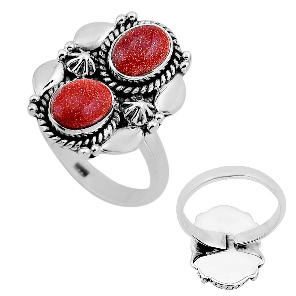 4.21cts back closed brown goldstone 925 silver adjustable ring size 8.5 n52923