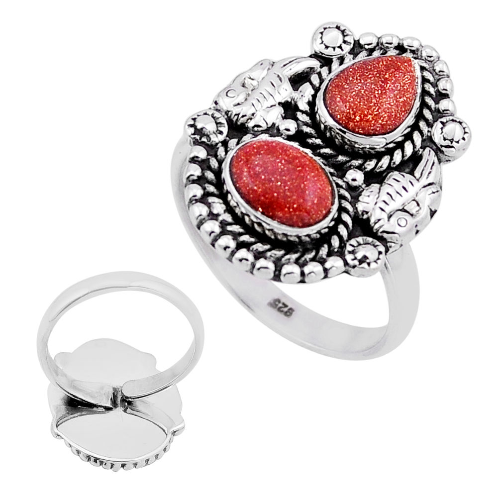 4.57cts back closed brown goldstone oval silver adjustable ring size 9 n48929