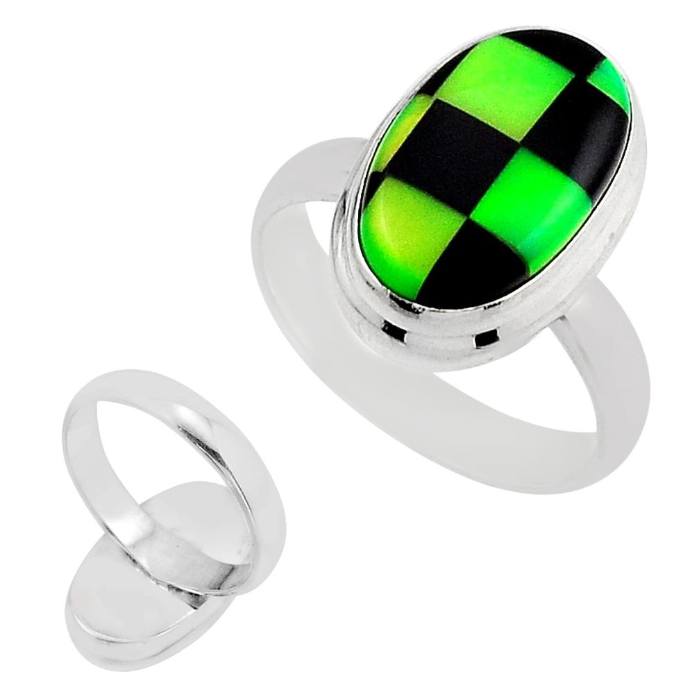 8.75cts back closed checker onyx volcano aurora opal silver ring size 8.5 n9560
