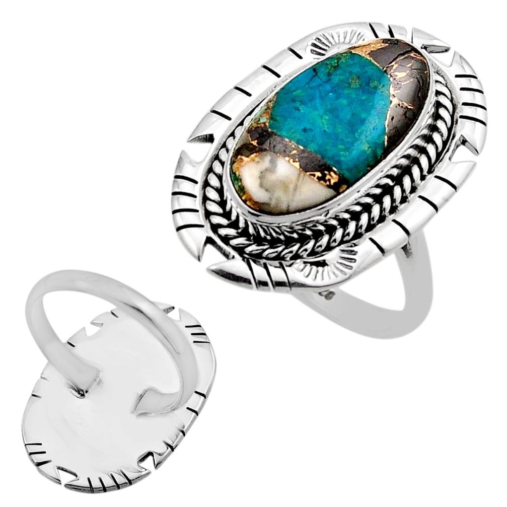 9.16cts back closed chrysocolla shungite howlite 925 silver ring size 8.5 c32928