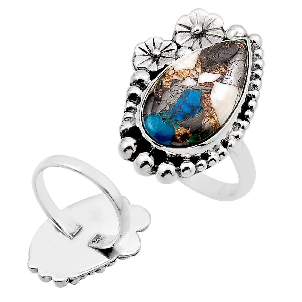 13.33cts back closed chrysocolla shungite howlite silver ring size 8 c32877