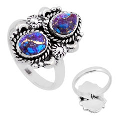 4.53cts back closed copper turquoise 925 silver adjustable ring size 8.5 n48997