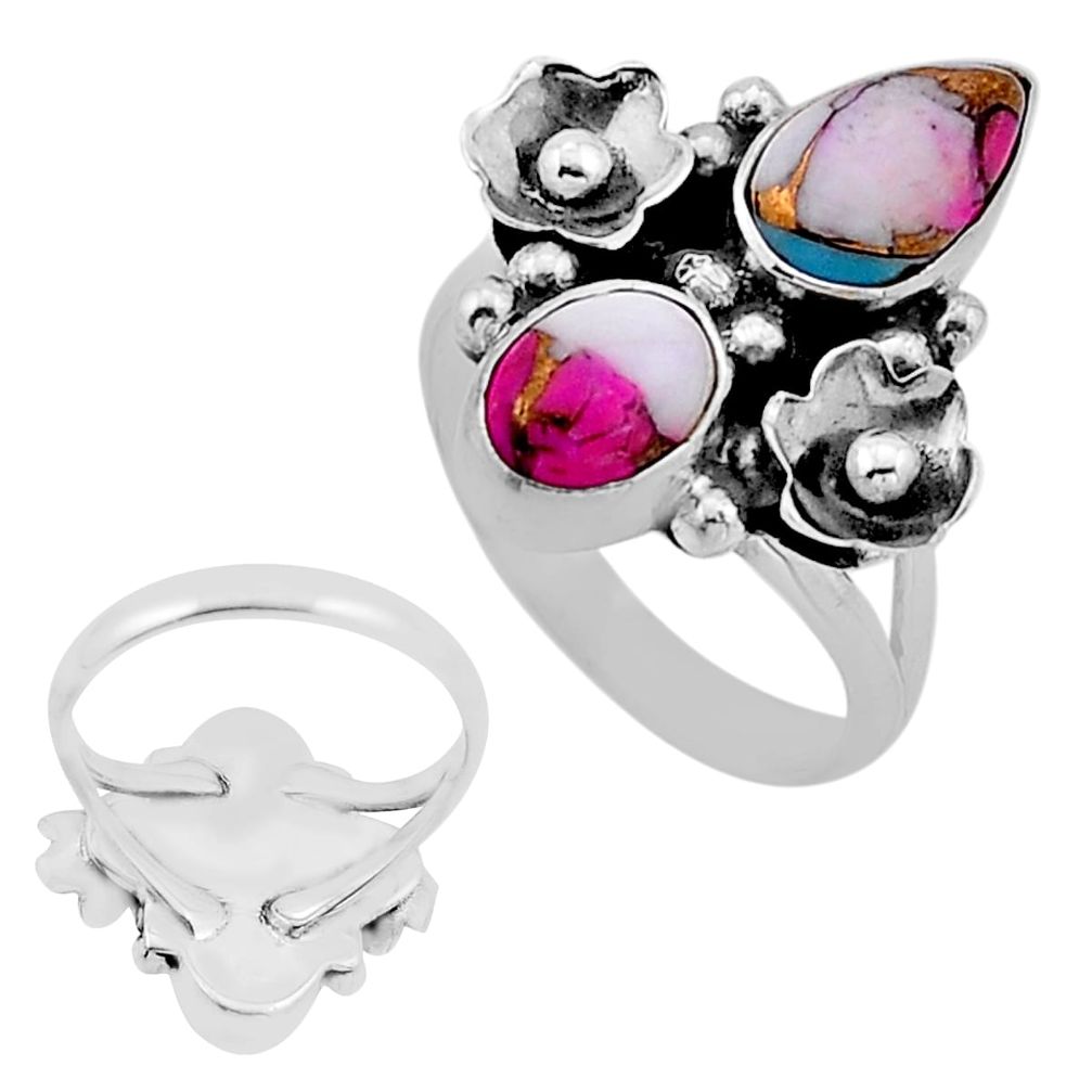 4.97cts back closed cotton candy turquoise 925 silver flower ring size 7 n53030