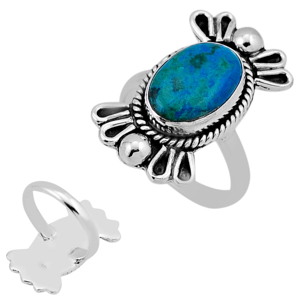 5.63cts back closed fine blue turquoise 925 sterling silver ring size 7 n40475