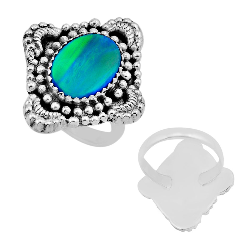 4.94cts back closed fine volcano aurora opal 925 silver ring size 6.5 n53758