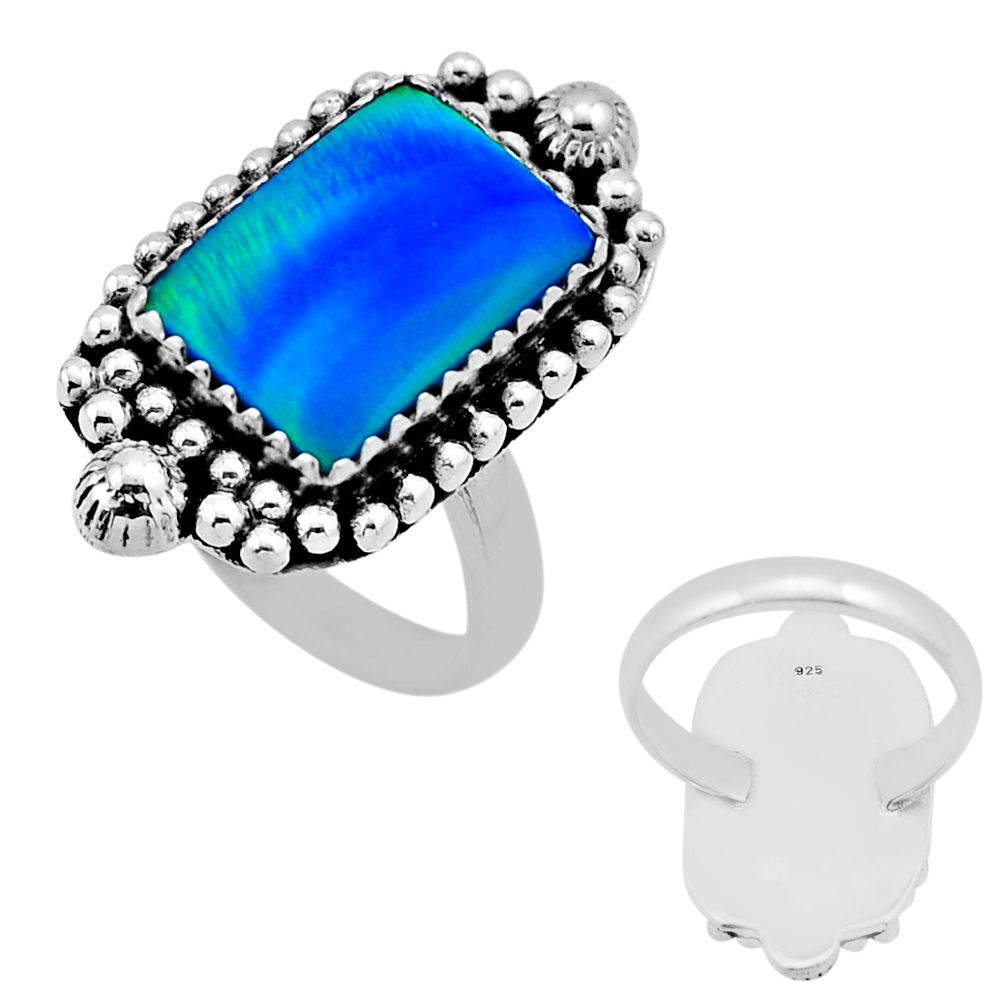 4.87cts back closed fine volcano aurora opal 925 silver ring size 5.5 n53990