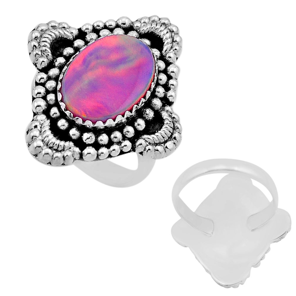 4.92cts back closed fine volcano aurora opal 925 silver ring size 7.5 n53993