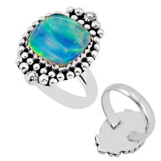 4.21cts back closed fine volcano aurora opal 925 silver ring size 7.5 y75961