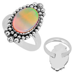 4.07cts back closed fine volcano aurora opal 925 silver ring size 8.5 y76367