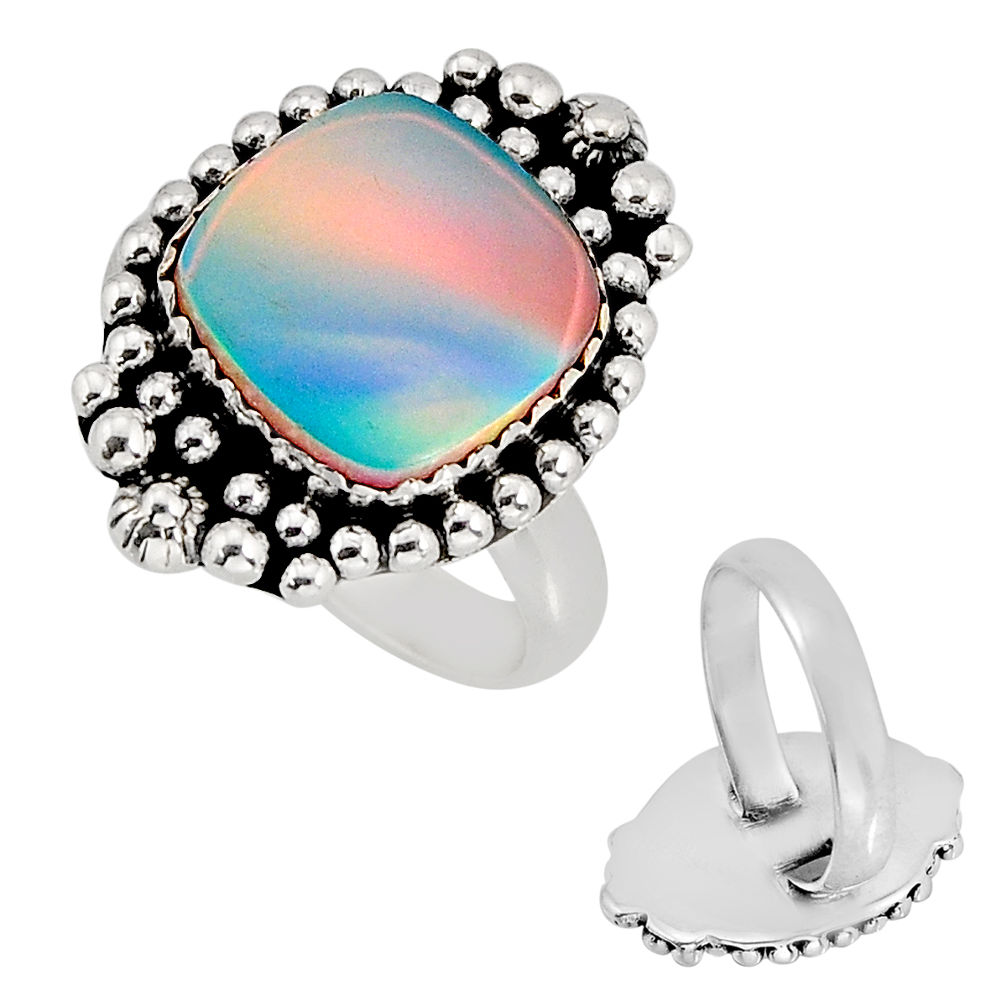 4.11cts back closed fine volcano aurora opal 925 silver ring size 7.5 y76385