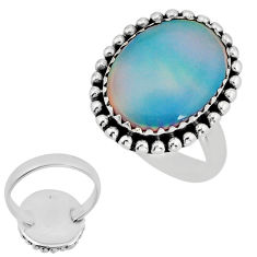 4.49cts back closed fine volcano aurora opal 925 silver ring size 6.5 y77864