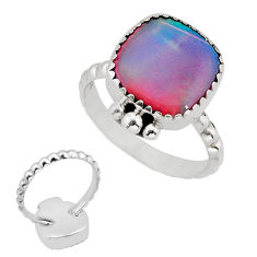 2.57cts back closed fine volcano aurora opal cushion silver ring size 8 y75994