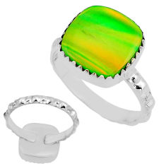 4.69cts back closed fine volcano aurora opal cushion silver ring size 8 y93661