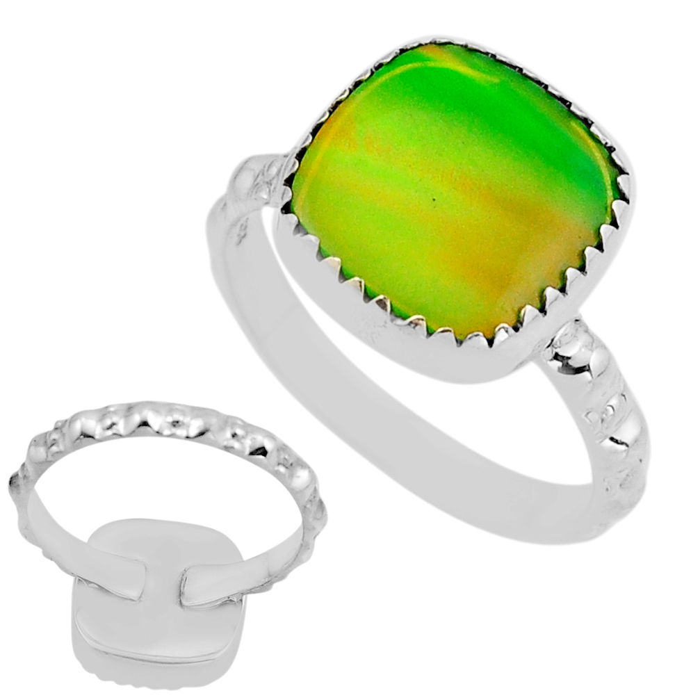 4.68cts back closed fine volcano aurora opal cushion silver ring size 9 y93674