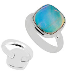 3.71cts back closed fine volcano aurora opal cushion silver ring size 7.5 y77834