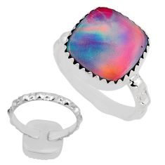 4.49cts back closed fine volcano aurora opal cushion silver ring size 6.5 y93675