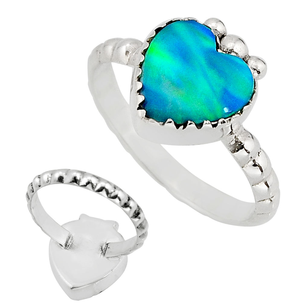 1.96cts back closed fine volcano aurora opal heart silver ring size 8.5 y75981
