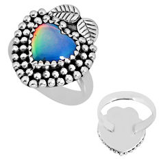 2.51cts back closed fine volcano aurora opal heart silver ring size 7.5 y76376