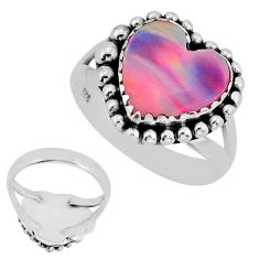 4.02cts back closed fine volcano aurora opal heart silver ring size 7.5 y77918