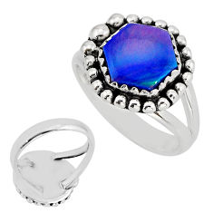 2.33cts back closed fine volcano aurora opal hexagon silver ring size 6.5 y77881