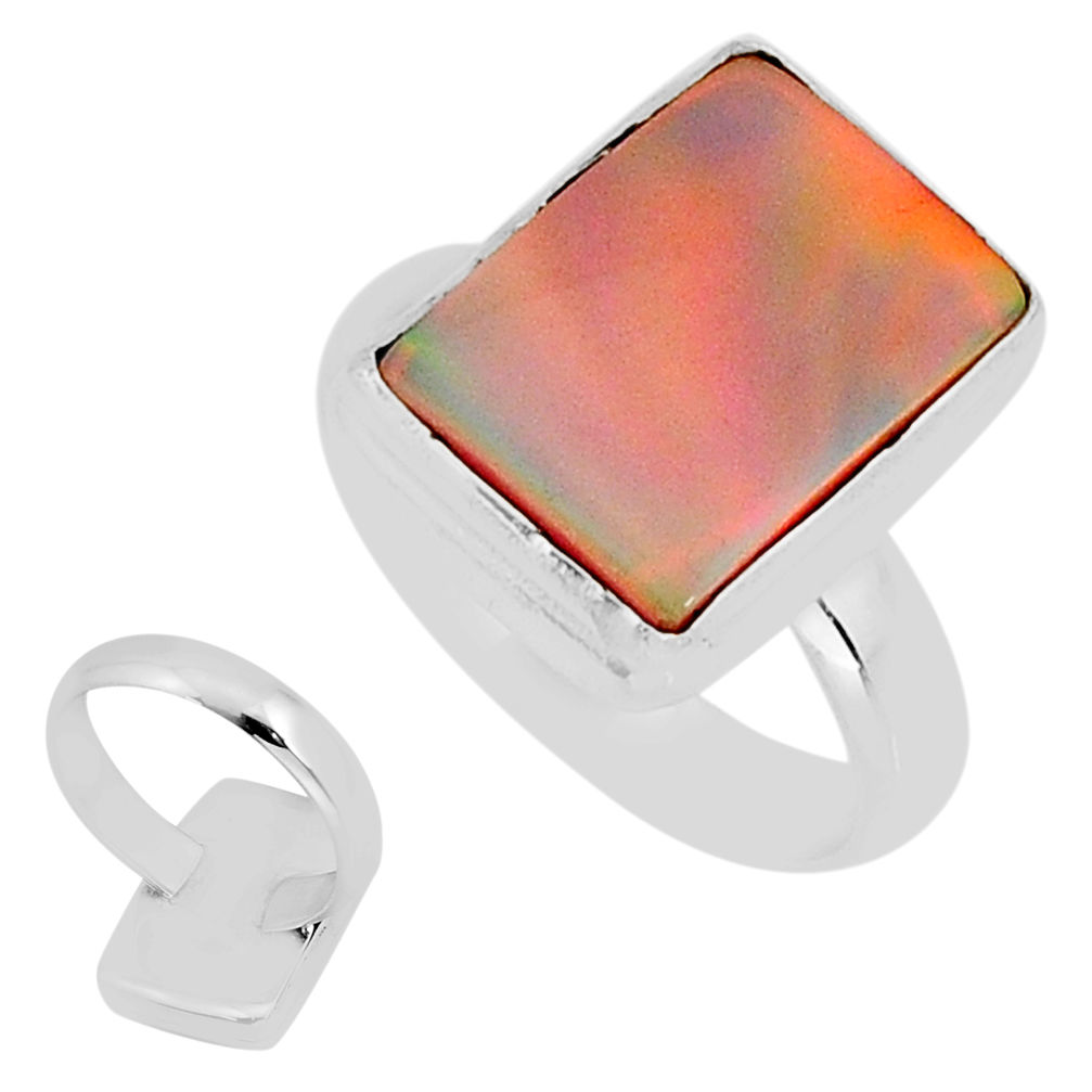4.21cts back closed fine volcano aurora opal octagan silver ring size 6.5 y76864