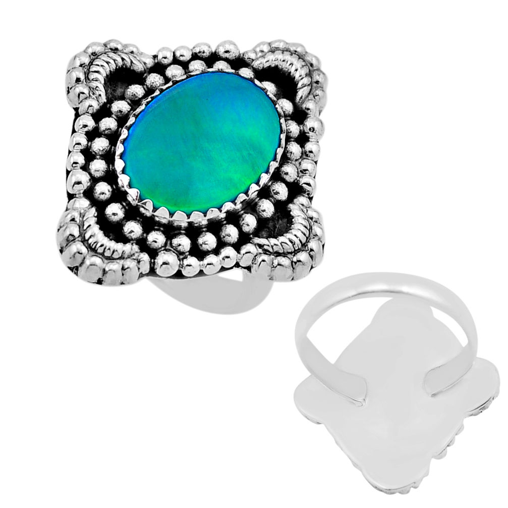 5.29cts back closed fine volcano aurora opal oval 925 silver ring size 6 n53756