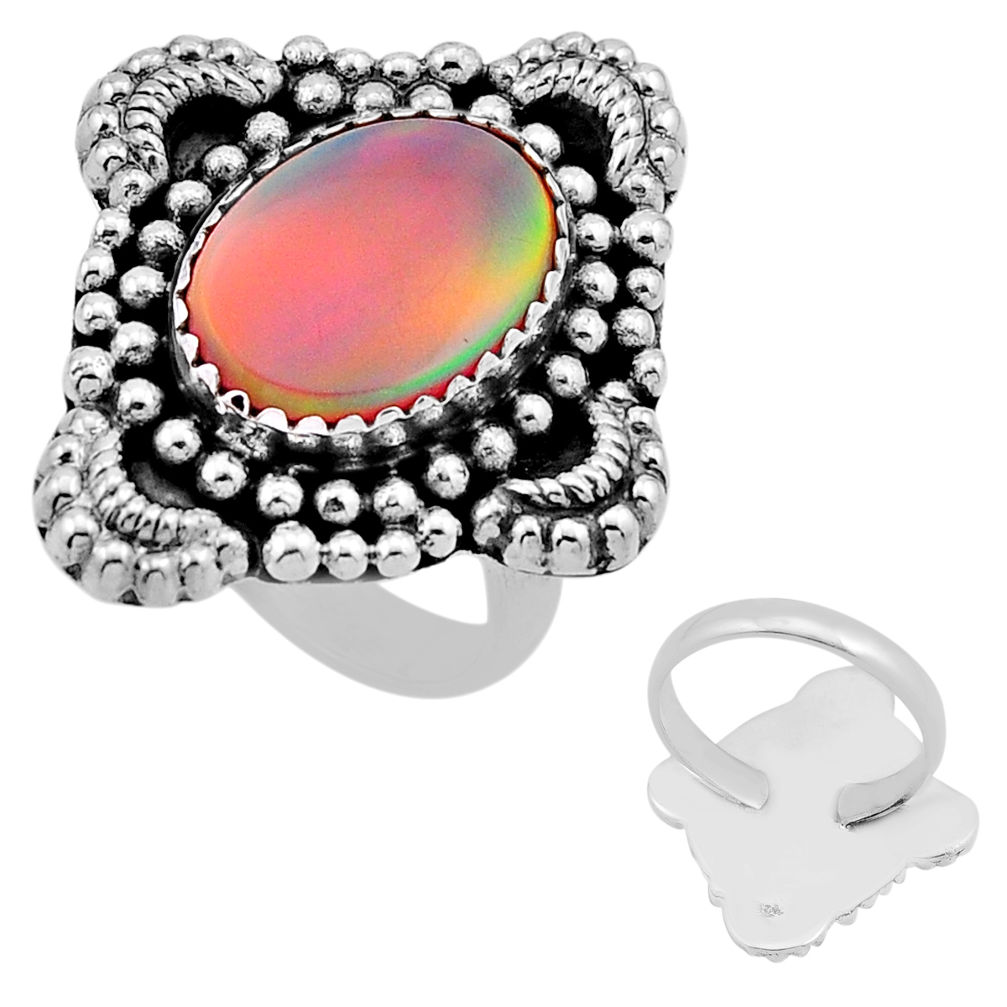 5.31cts back closed fine volcano aurora opal oval 925 silver ring size 6 n53801