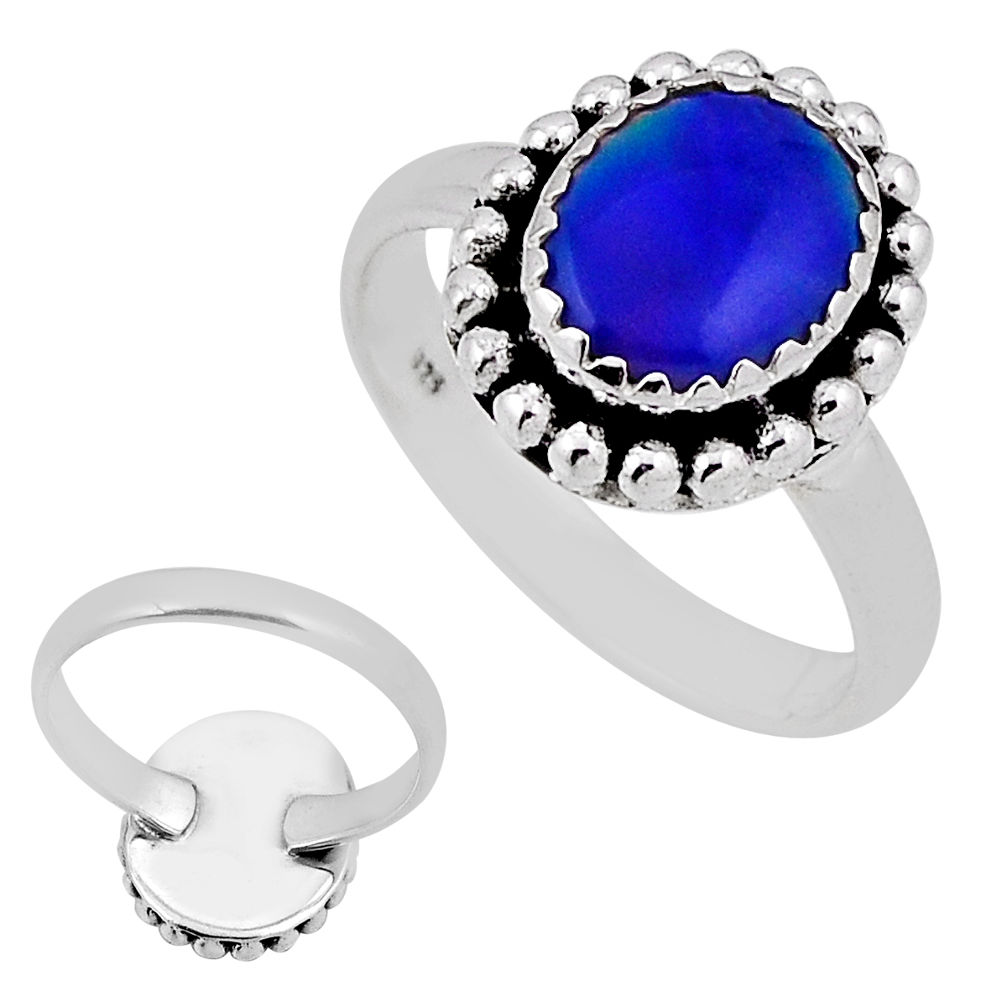 2.57cts back closed fine volcano aurora opal oval 925 silver ring size 7 n33866