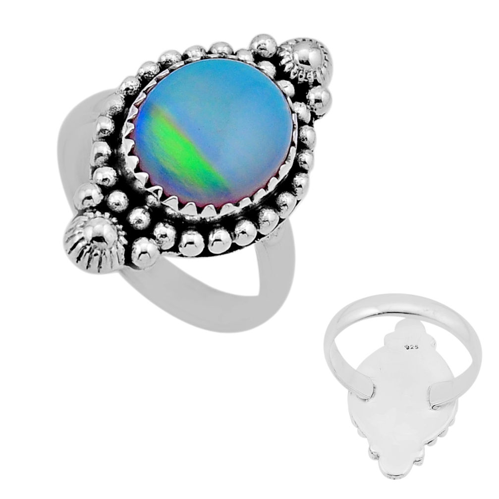 3.87cts back closed fine volcano aurora opal oval 925 silver ring size 7 n53783