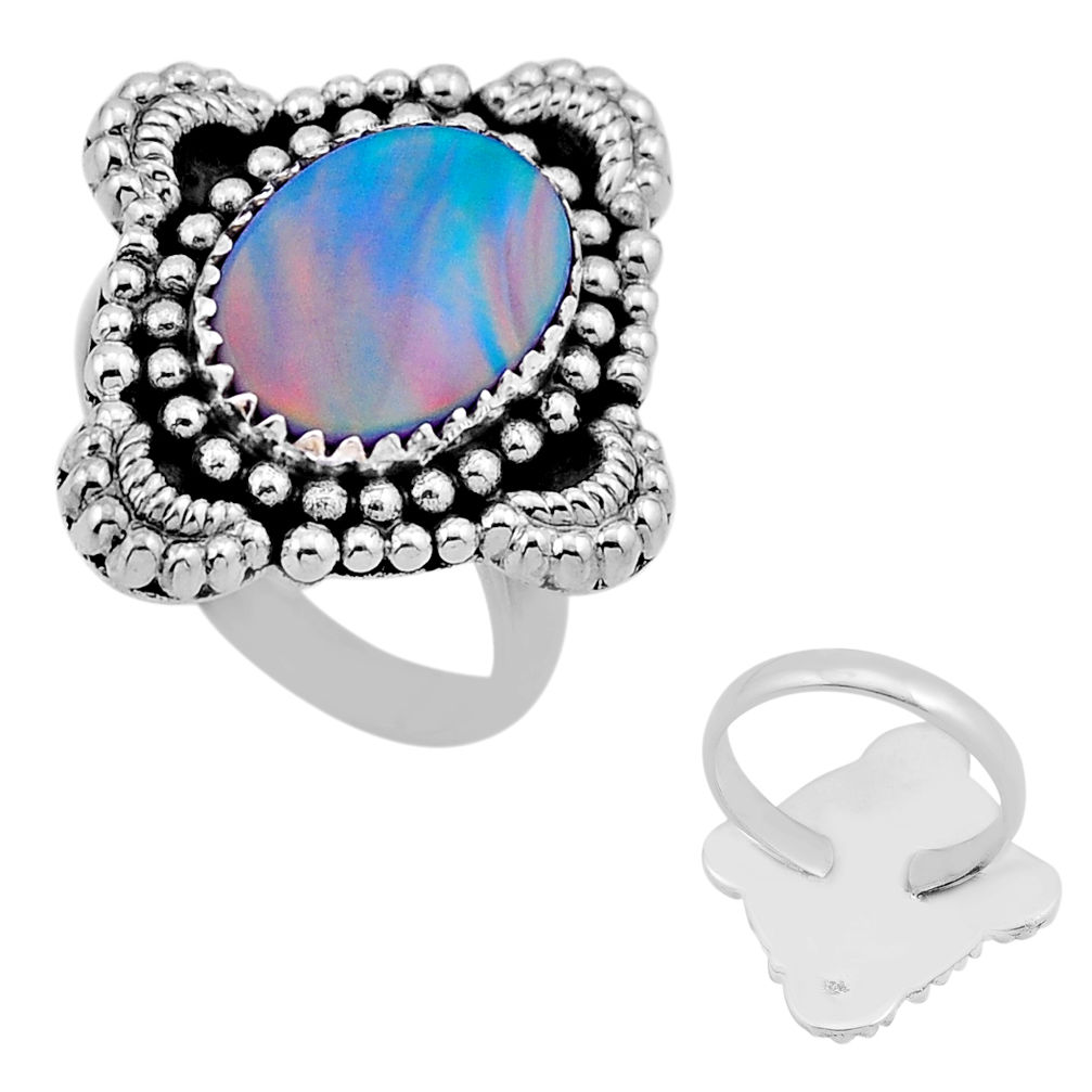 5.29cts back closed fine volcano aurora opal oval 925 silver ring size 8 n53805