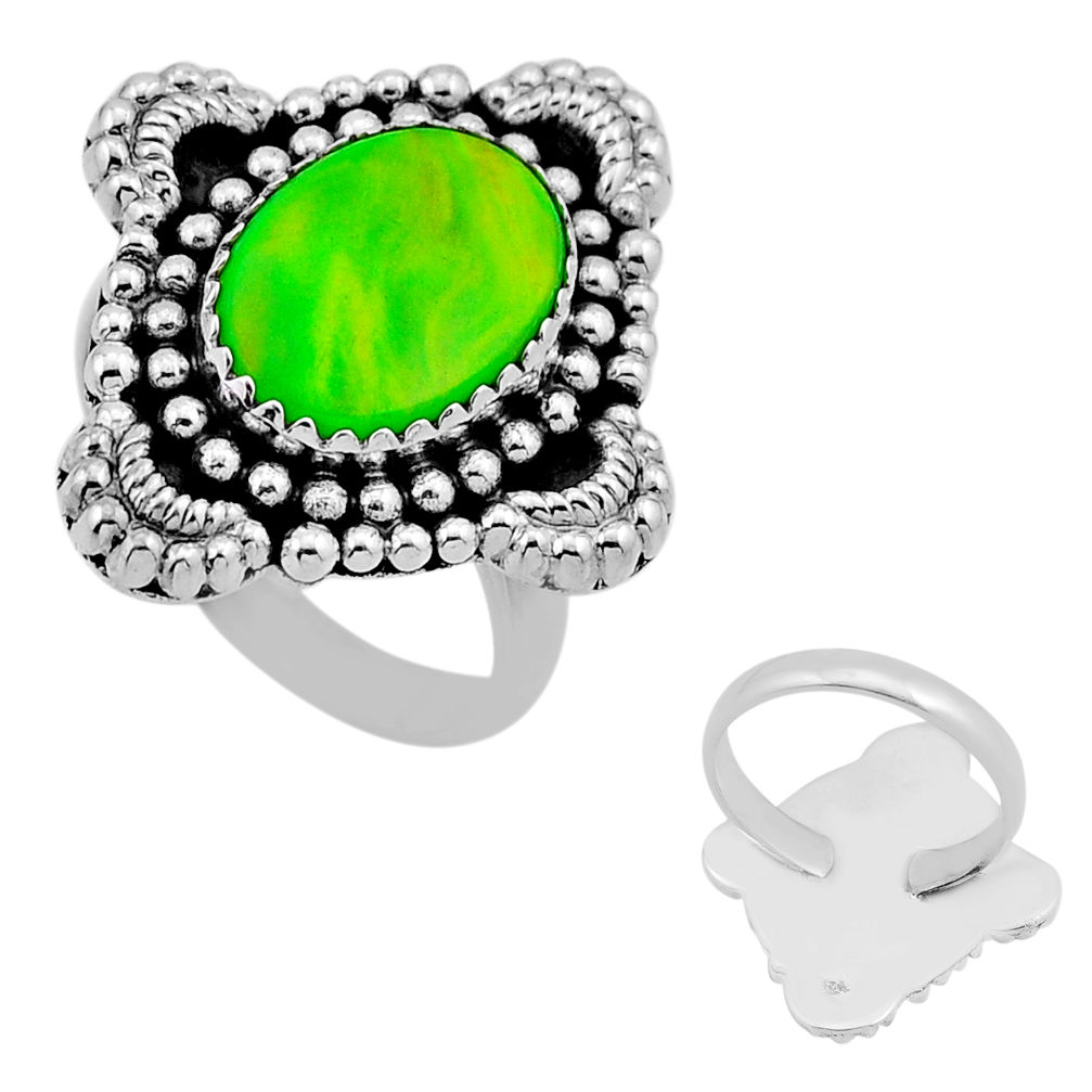 5.28cts back closed fine volcano aurora opal oval 925 silver ring size 8 n53819