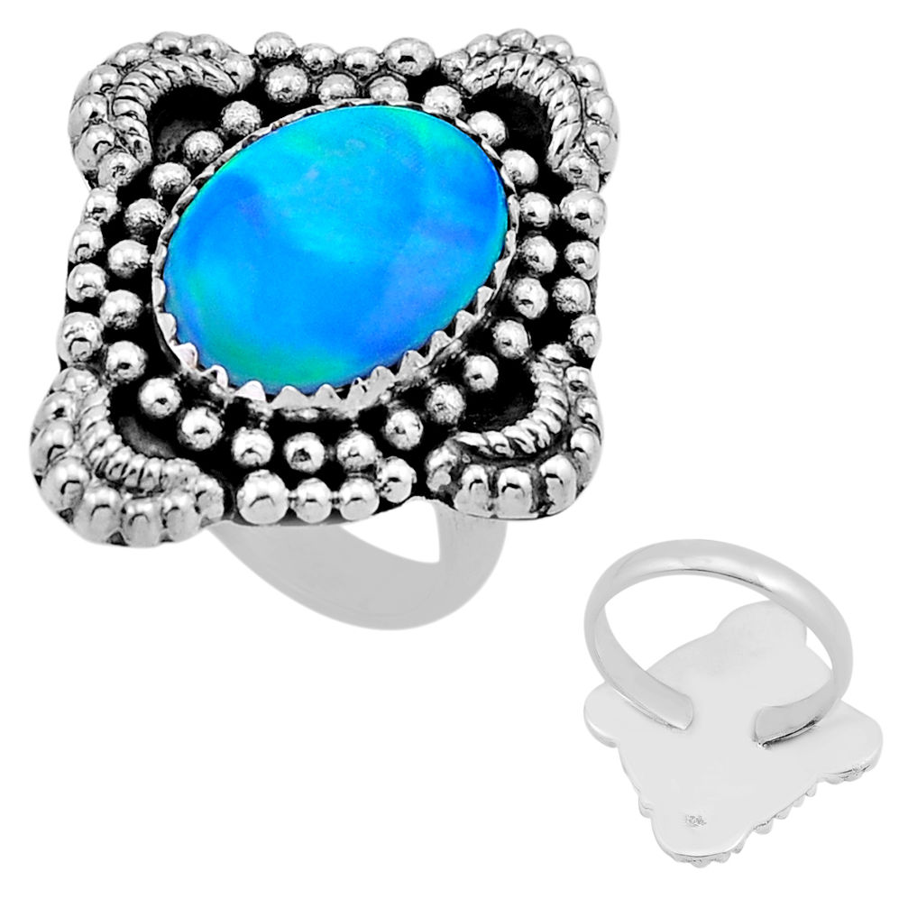 5.22cts back closed fine volcano aurora opal oval silver ring size 7.5 n53816
