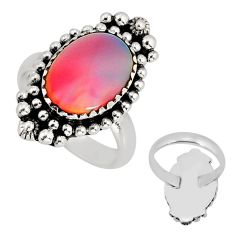 2.94cts back closed fine volcano aurora opal oval silver ring size 7.5 y76382