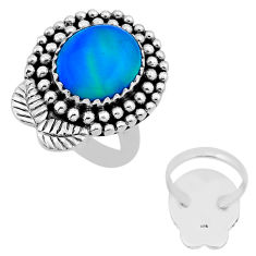 3.92cts back closed fine volcano aurora opal silver leaf ring size 5.5 n53766