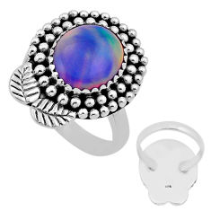 4.25cts back closed fine volcano aurora opal silver leaf ring size 8.5 n53767