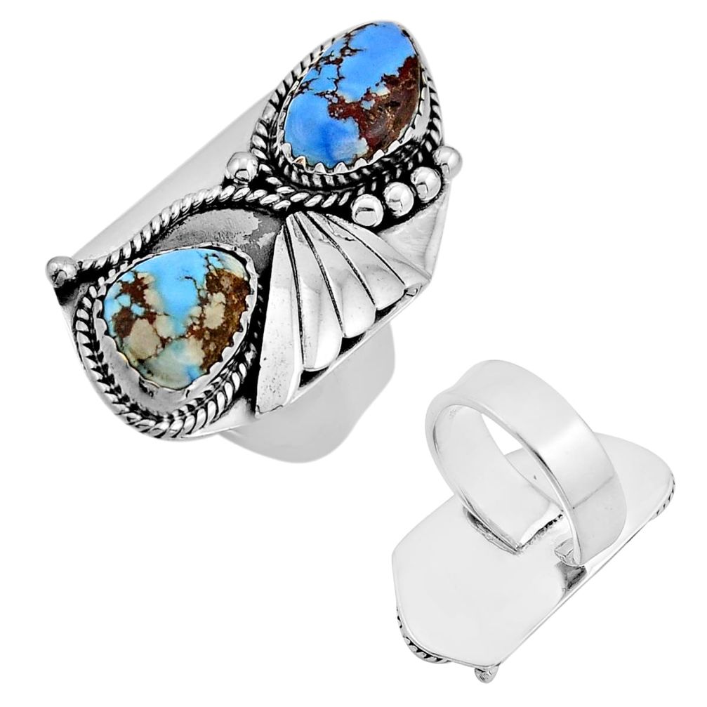 8.61cts back closed golden hills turquoise silver adjustable ring size 7 c33407